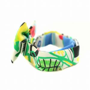 HERMES ヌーパピヨン NOEUD PAPILLON 蝶ネクタイ チョーカー 総柄 絹 シルク 白 ホワイト 緑 グリーン 青 ブルー