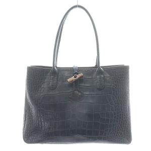 トートバッグ ハンドバッグ ショルダーバッグ レザー クロコ型押し 青 ブルー
