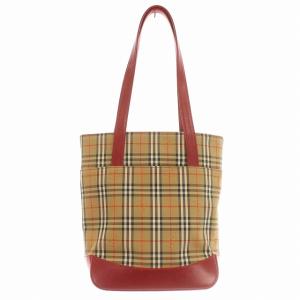 BURBERRY トートバッグ ノバチェック ナイロンキャンバス ベージュ 赤