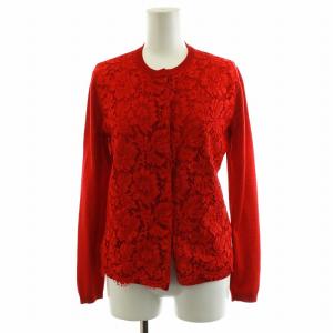 カーディガン レース M レッド