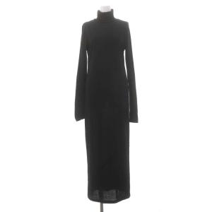 タートルネック ワンピース ロング丈 ミモレ丈 長袖 スリット ウール M 黒 ブラック