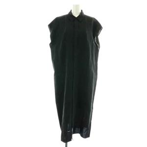 23SS フレンチリネンシャツワンピース ロング マキシ 半袖 麻 F 黒 ブラック 23-06-31-06331