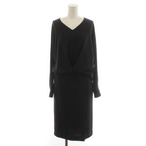 セットアップ 上下 2点セット ブラウス プルオーバー Vネック テールカット 長袖 タイトスカート ひざ丈 スリット 36