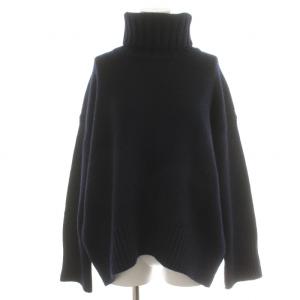 ニット セーター チュニック ハイネック ウール 長袖 S 紺 ネイビー 23-02-85-02301