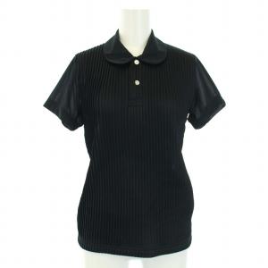 コムコム AD2006 シャツ ブラウス ポロシャツ 半袖 シアー プリーツ SS 黒 ブラック RS-T004