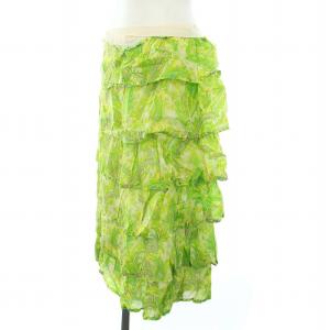 Tao AD2015 ラップスカート ひざ丈 ペイズリー ティアード フレア S 黄緑 グリーン TQ-S011