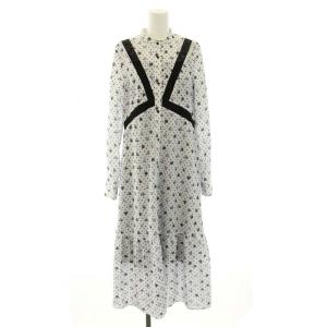 Diagram GRACE CONTINENTAL 23SS グラデーションドットワンピース ロング バンドカラー 長袖 インナーワンピース 36 S 白 ホワイト 黒 ブラック