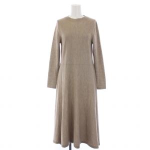 17AW ニット ワンピース ロング 長袖 フレア ウール 38 M ベージュ