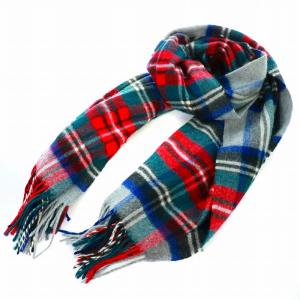 CASHMERE マフラー ストール 大判 チェック フリンジ カシミヤ 緑 グリーン 赤 レッド