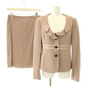 スーツ セットアップ 上下 フリルジャケット 40 M スカート ひざ丈 タイト 38 S ウール ピンクベージュ