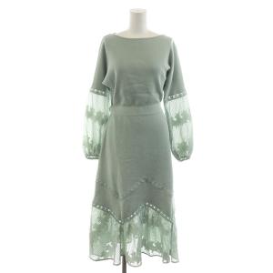 GRACE CONTINENTAL 21SS スターレースニットワンピース ミモレ ロング 長袖 36 S ライトグリーン 0121133142