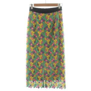 GRACE CONTINENTAL 19AW スモールフラワータイトスカート ミモレ ロング 36 S マルチカラー ピンク 紫 パープル 緑 グリーン 19321031