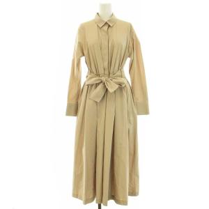 ウエストリボンシャツワンピース ロング フレア 比翼ボタン 36 S ベージュ 38131253