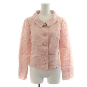 M'S GRACY 17年製 セットアップ 上下 ジャケット プリーツスカート ひざ丈 リボン柄 ジャガード 38 M ピンク