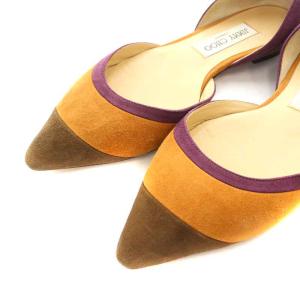 JIMMY CHOO パンプス スエード フラット ポインテッドトゥ 37.5 24.5cm 茶 ブラウン ベージュ 紫 パープル