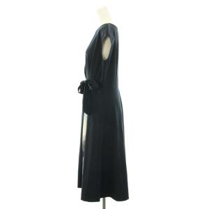 BLUE LABEL CRESTBRIDGE モックロディーシルケットワンピース ロング 半袖 フレンチスリーブ リボン チェック柄 36 S 紺 ネイビー