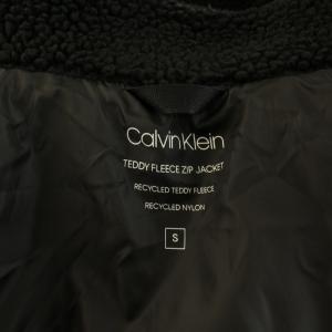 Calvin Klein ジップアップボアジャケット フリース ハイネック ロゴ 刺繍 S 黒 ブラック K110628