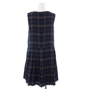 Lois CRAYON ノースリーブワンピース ひざ丈 チェック プリーツ ウール M 緑 グリーン 13001690