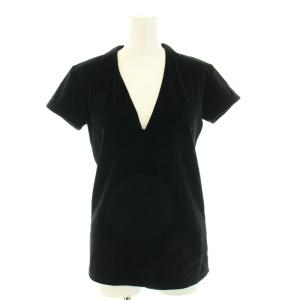 20AW カットソー ブラウス Vネック 半袖 ベロア 01 S 黒 ブラック