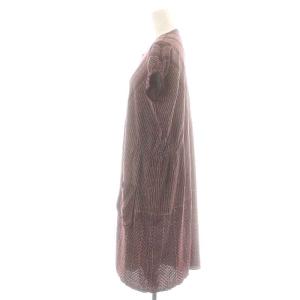 mina perhonen サーフ surf ニットワンピース ひざ丈 フレンチスリーブ 総柄 ストライプ クルーネック 麻 リネン混 38 M 紫 パープル