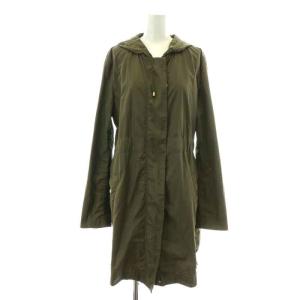 スプリングコート ロング ジップアップ シングル ギャザー フード 42 L カーキ