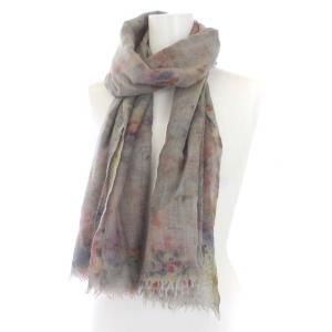 Faliero Sarti ストール ウール シルク混 総柄 水彩画 グレー マルチカラー