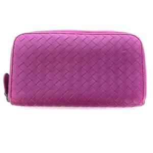 BOTTEGA VENETA イントレチャート 長財布 ラウンドファスナー レザー 紫 パープル 114076
