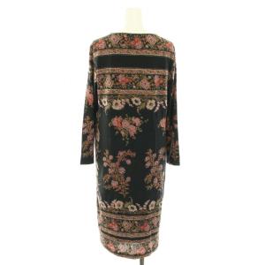 ETRO ワンピース ひざ丈 長袖 花柄 タグ付き ウール 38 ブラック ブラウン ピンク