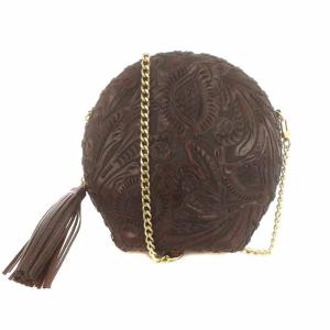 サークルタッセルバッグ ショルダーバッグ レザー ラウンド 茶 ブラウン