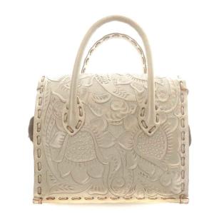 CARVING TRIBES ハンドバッグ レザー 花柄 総柄 型押し ベージュ