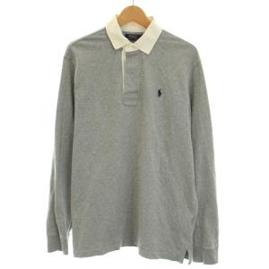 ポロシャツ 長袖 ロゴ刺繍 ワンポイント L グレー