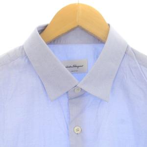 Salvatore Ferragamo カジュアルシャツ チェーン柄 長袖 XL 水色 ライトブルー
