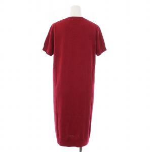 HERMES Hリフト ニットワンピース 半袖 ひざ丈 総柄 シルク クルーネック 40 レッド