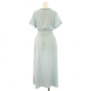 Ron Herman ワンピース マキシ ロング ストレッチ 半袖 クルーネック ウエストゴム ボーダー柄 XS 水色 ライトブルー