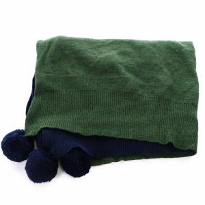 Nigel Cabourn ストール マフラー 大判 ポンポン ウール 紺 ネイビー 緑 グリーン