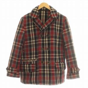 Pコート チェック ピーコート ダブルコート 38 M 赤 黒