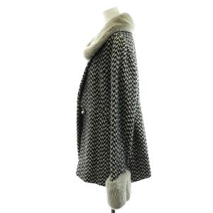 Harrods Aラインコート ミドル丈 チェック柄 ファー ウール アルパカ混 3 L 黒 ブラック 白 ホワイト 18500341