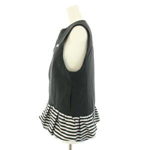 BORDERS at BALCONY 22SS ペプラムジップベスト PEPLUM ZIP VEST 前開き アウター ボーダー柄 ロゴ刺繍 38 M 黒 ブラック