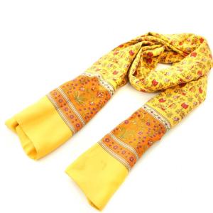 Salvatore Ferragamo ストール ロゴ 花柄 シルク 黄色 イエロー
