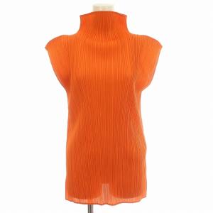 イッセイミヤケ カットソー ハイネック ノースリーブ プリーツ F オレンジ
