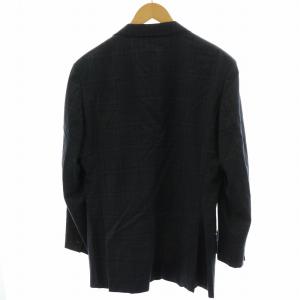 SHIPS ロロピアーナ テーラードジャケット ブレザー チェック柄 シングル ウール 50 XL 紺 ネイビー