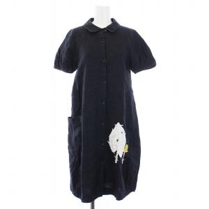 herbarium シャツワンピース 半袖 ロング 刺繍 38 M 黒 ブラック ps3749