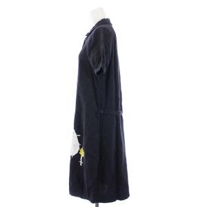 mina perhonen herbarium シャツワンピース 半袖 ロング 刺繍 38 M 黒 ブラック ps3749