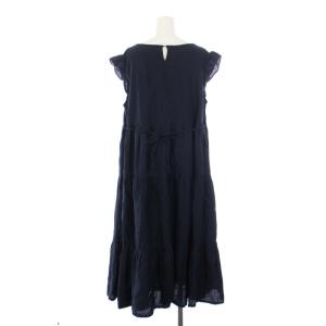 franche lippée カラフルティアードワンピース ロング 半袖 バックリボン リネン 3L 紺 ネイビー 3610640
