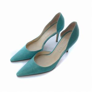 LOEWE パンプス リザード レザー ハイヒール ピンヒール ポインテッドトゥ 靴 シューズ 24.5cm 水色 ライトブルー