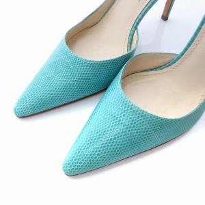 LOEWE パンプス リザード レザー ハイヒール ピンヒール ポインテッドトゥ 靴 シューズ 24.5cm 水色 ライトブルー