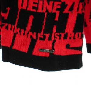 HUGO BOSS ニット セーター クルーネック 長袖 ハイゲージ ロゴプリント 絹混 シルク混 XL 赤 レッド 黒 ブラック