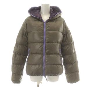 ティア THIA ダウンジャケット フード ジップアップ 40 M カーキ 紫 パープル