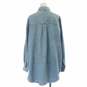 DRESSTERIOR 22SS ウォッシュデニムシャツ ブラウス チュニック ロゴ ワーク 長袖 38 M 青 ブルー
