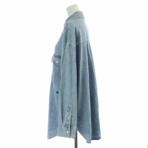 DRESSTERIOR 22SS ウォッシュデニムシャツ ブラウス チュニック ロゴ ワーク 長袖 38 M 青 ブルー